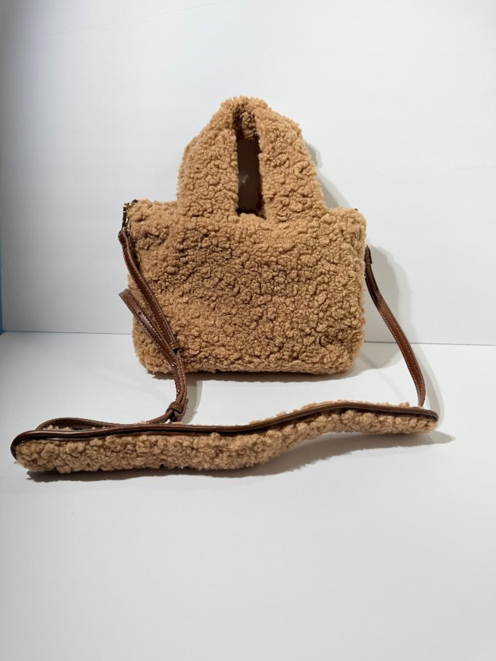 Laundry by Shelli Segal Tan Sherpa Faux Shearling Tote Crossbody Bag